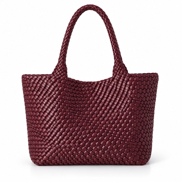 Burgundy Woven Leather Everyday Tote Bag-2