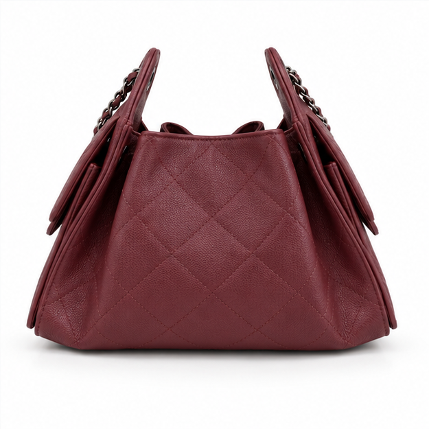 Burgundy Quilted Chain Drawstring Shoulder Bag-2