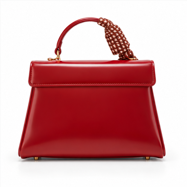 Red Bow Accent Structured Leather Handbag-2