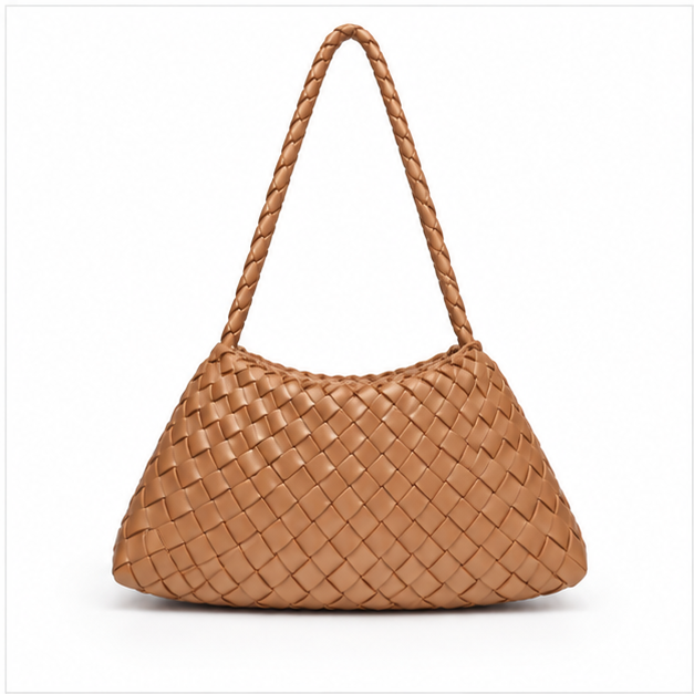 Light Brown Woven Leather Shoulder Bag-2