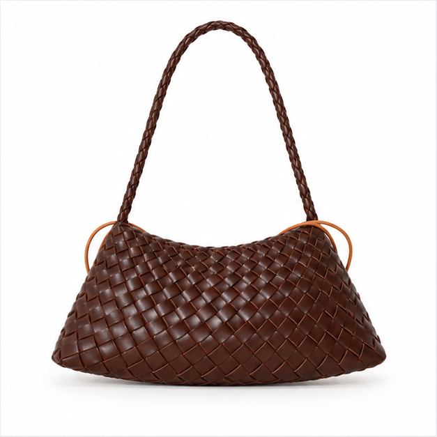 Woven Chocolate Brown Braided Shoulder Bag-2