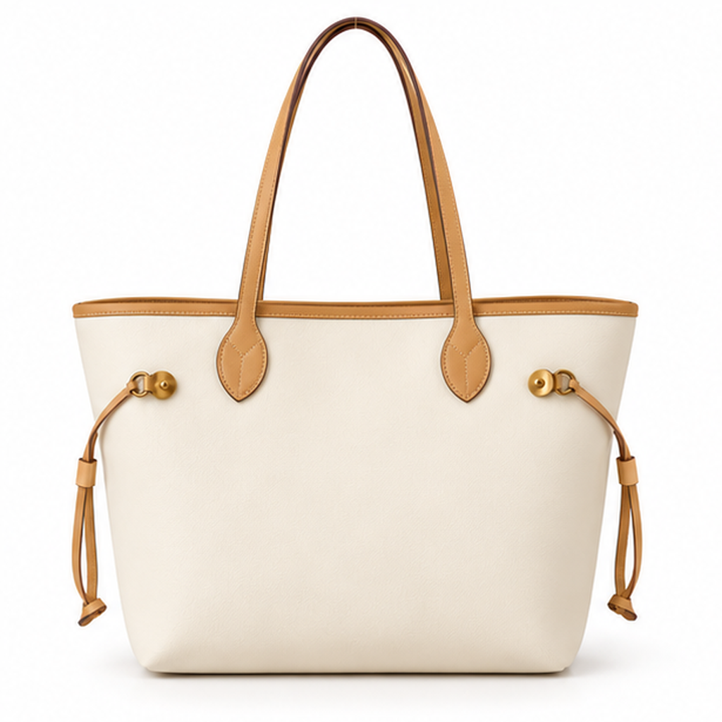 Elegant Cream Tan Trim Tote Bag-2
