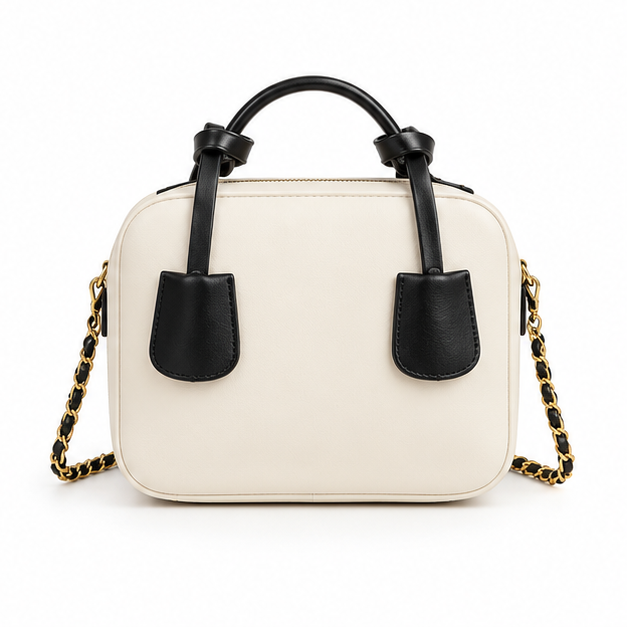 Elegant Contrast Chain Structured Shoulder Handbag-2