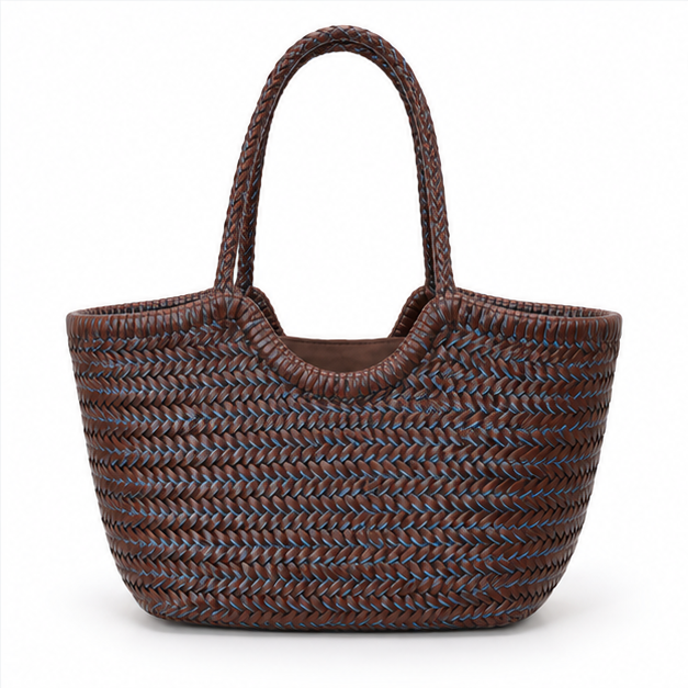 Brown Blue Woven Everyday Tote Bag-2