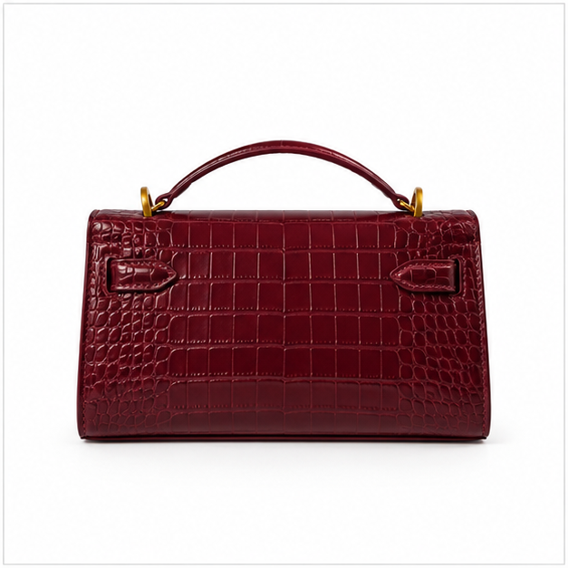 Burgundy Croc Embossed Structured Top Handle-2