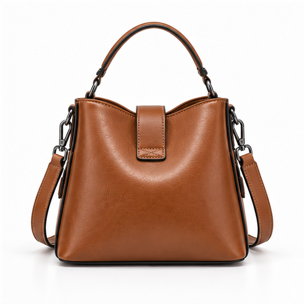 Caramel Leather Structured Shoulder Handbag Purse-2
