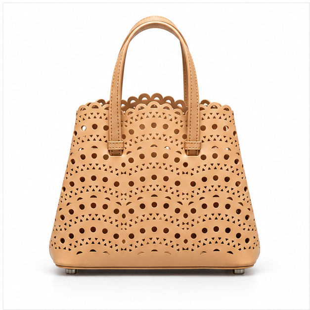 Apricot Laser Cut Structured Tote Bag-2