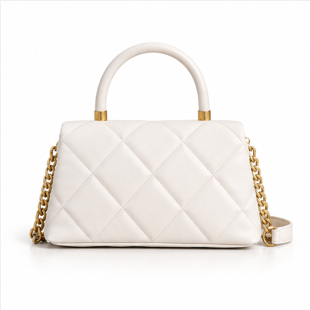 Ivory Quilted Top Handle Shoulder Bag-2
