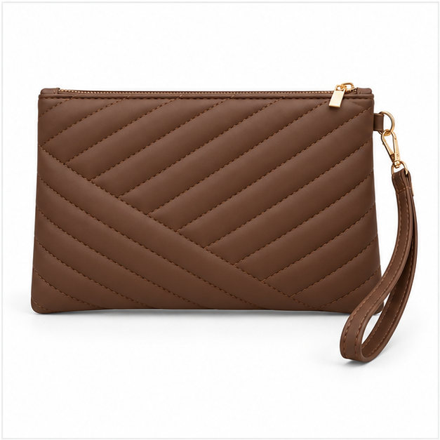 Brown Quilted Wristlet Clutch Bag Purse-2