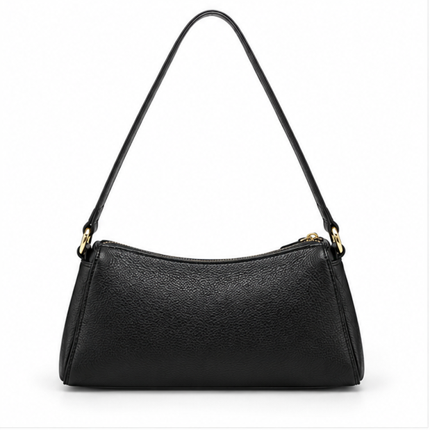 Black Pebbled Leather Shoulder Baguette Bag-2
