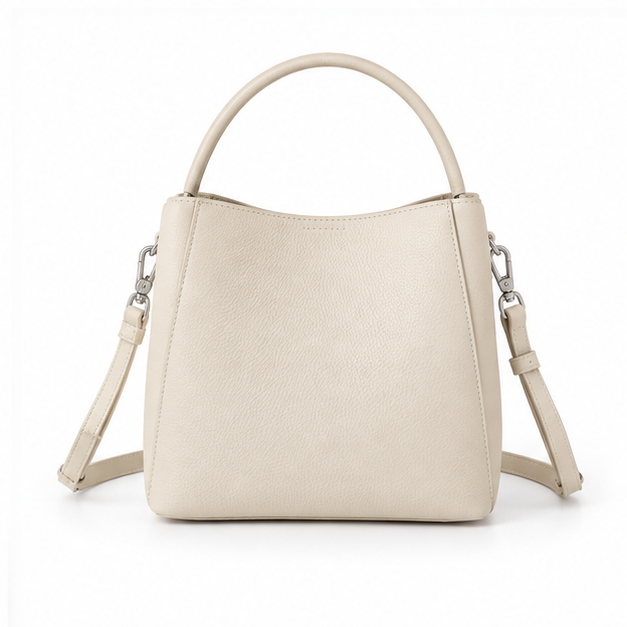 Elegant Ivory Pebbled Leather Bucket Handbag-2