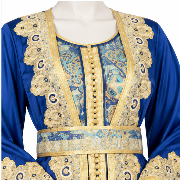 Royal Blue Embroidered Luxury Kaftan Dress-4