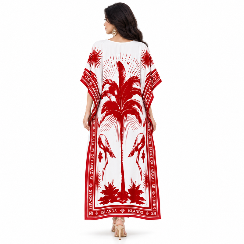 Red Print Relaxed Women’s Kaftan Dress-4