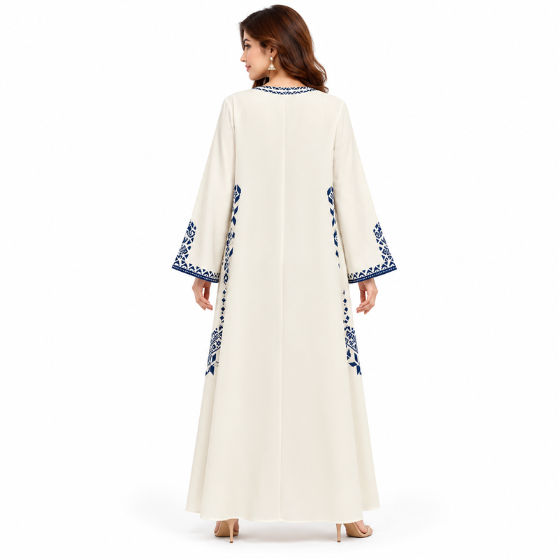 Milky White Embroidered Pakistani Kaftan Dress-4