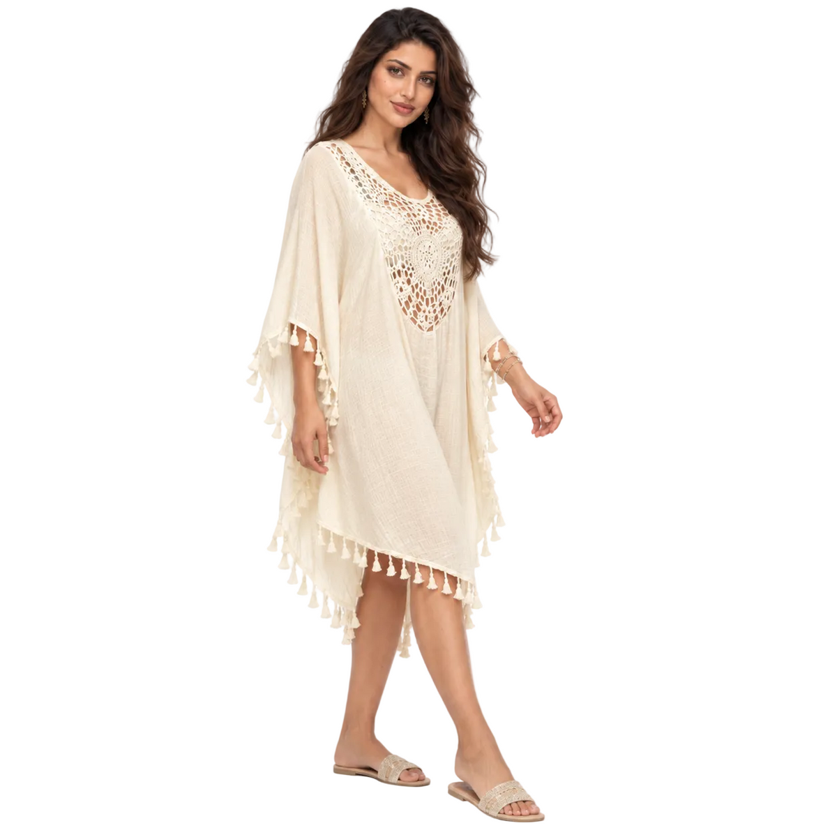 Apricot Crochet Tassel Relaxed Women’s Kaftan-3