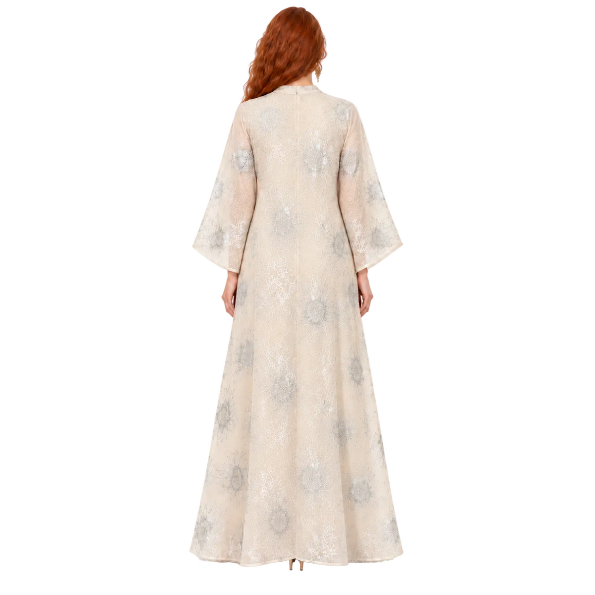 Elegant Apricot Floral Embroidered Kaftan Lebaran-4