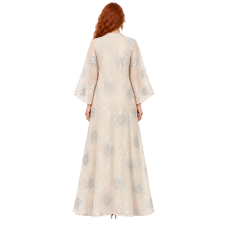 Elegant Apricot Floral Embroidered Kaftan Lebaran-4