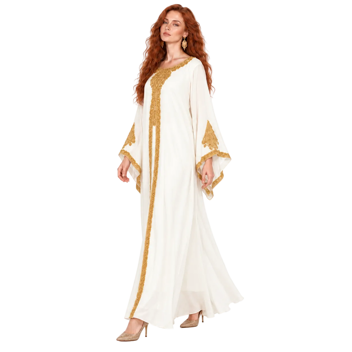 Off White Gold Embroidered Lebaran Kaftan-2