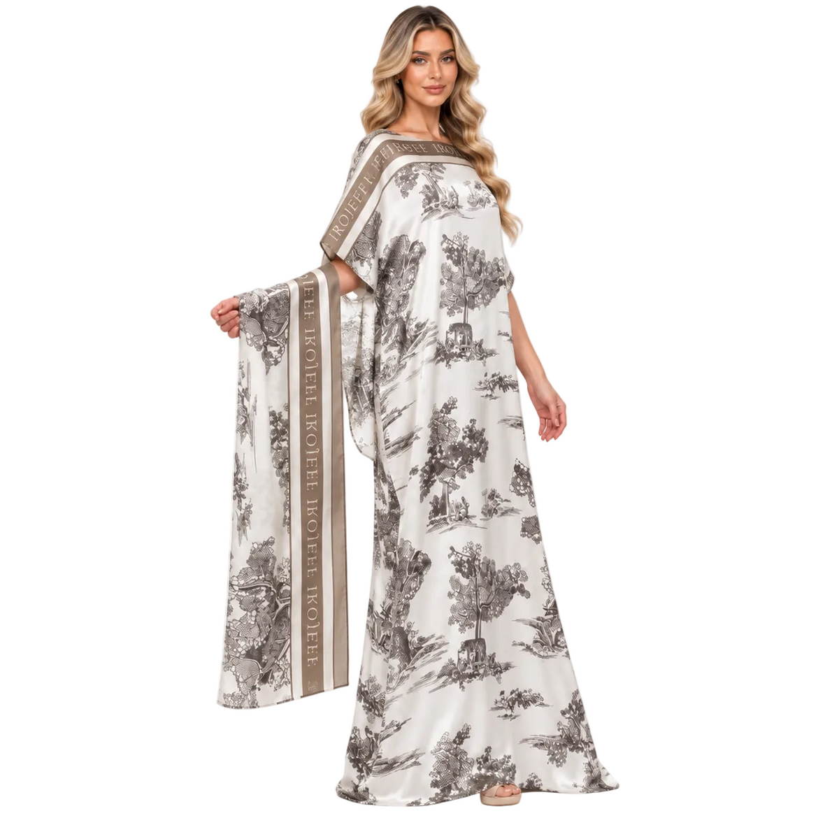 Ivory Scenic Print Elegant Modern Kaftan-3