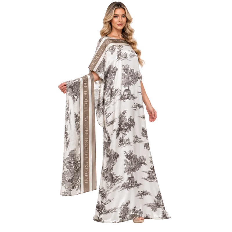 Ivory Scenic Print Elegant Modern Kaftan-3