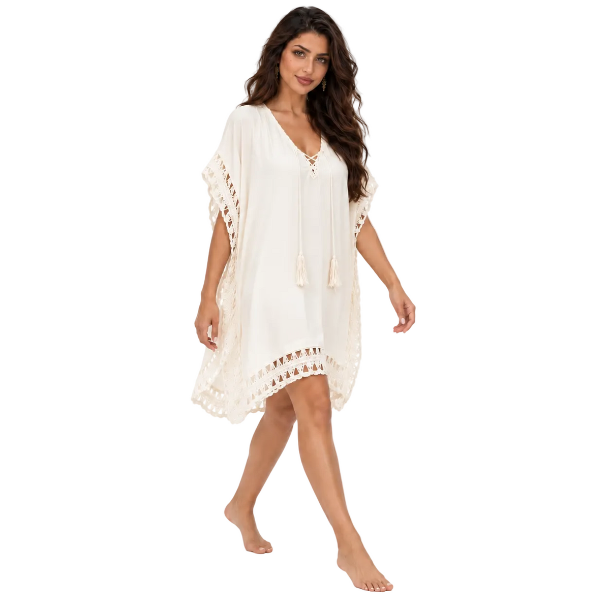 Beige Crochet Trim Relaxed Women’s Kaftan-3