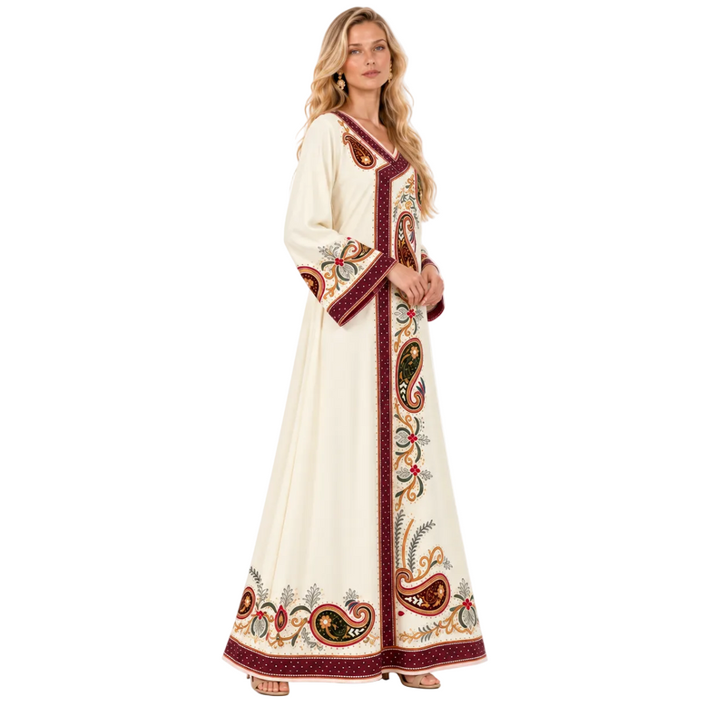 Ivory Paisley Embroidered Gamis Luxury Kaftan-3