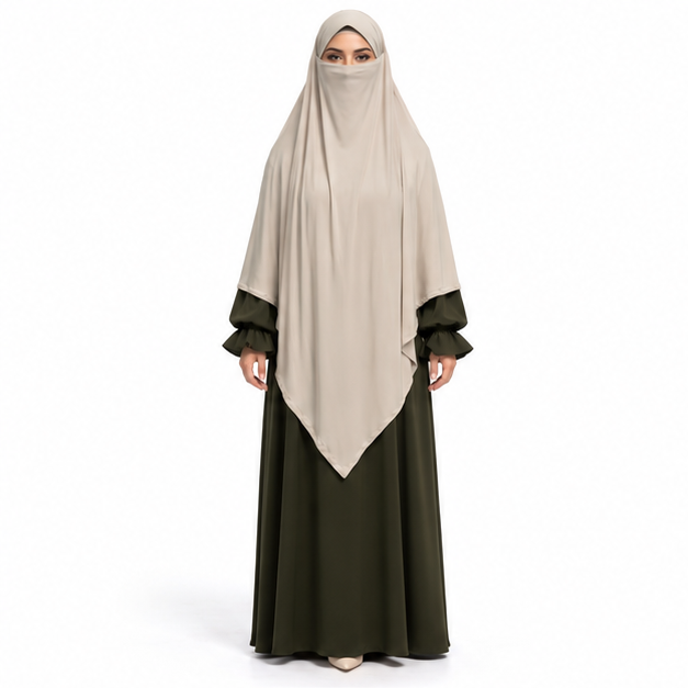 Elegant Beige Khimar With Full Coverage-1