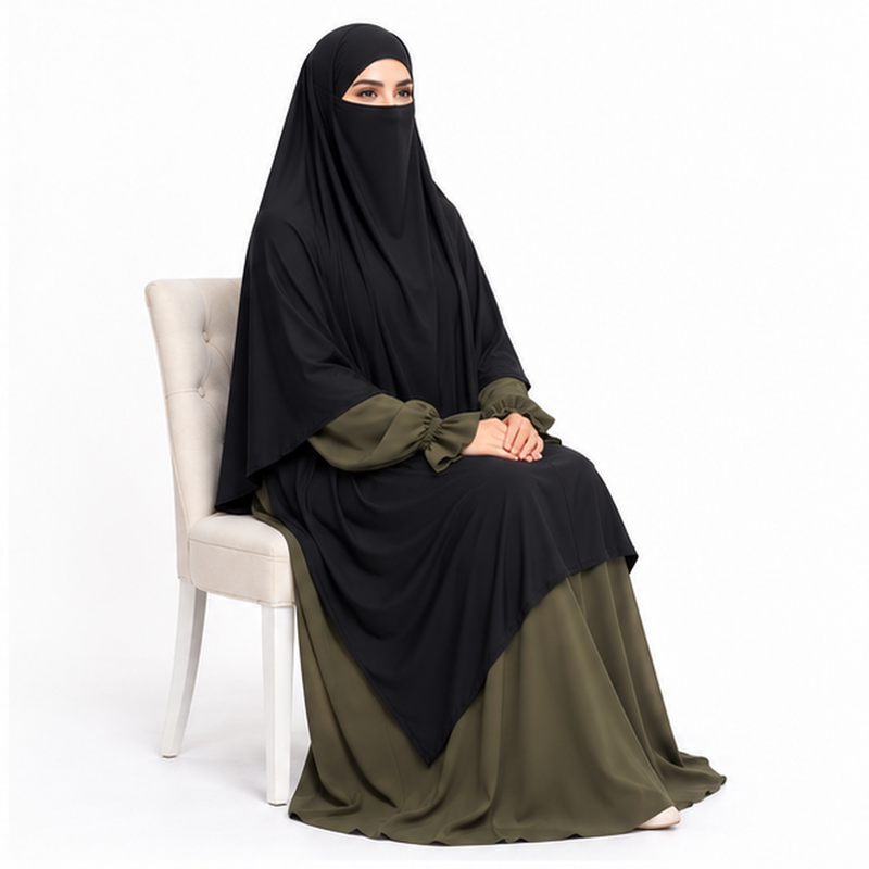 Elegant Black Full Coverage Women's Khimar-2