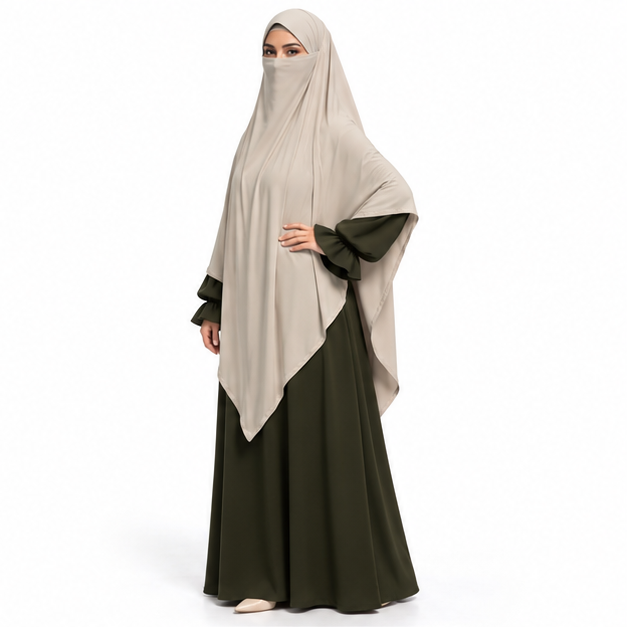 Elegant Beige Khimar With Full Coverage-3