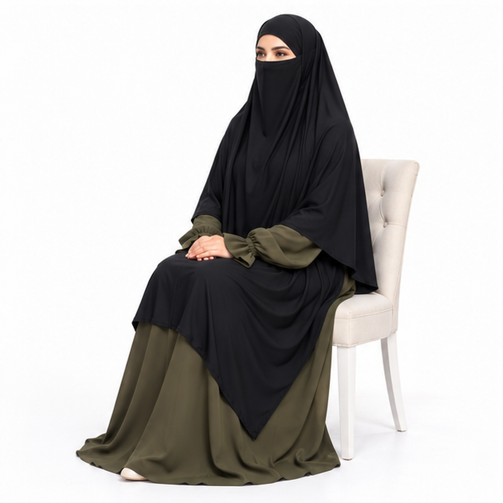 Elegant Black Full Coverage Women's Khimar-3