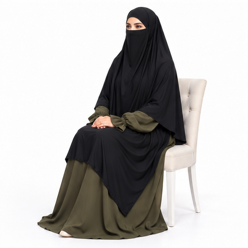 Elegant Black Full Coverage Women's Khimar-3