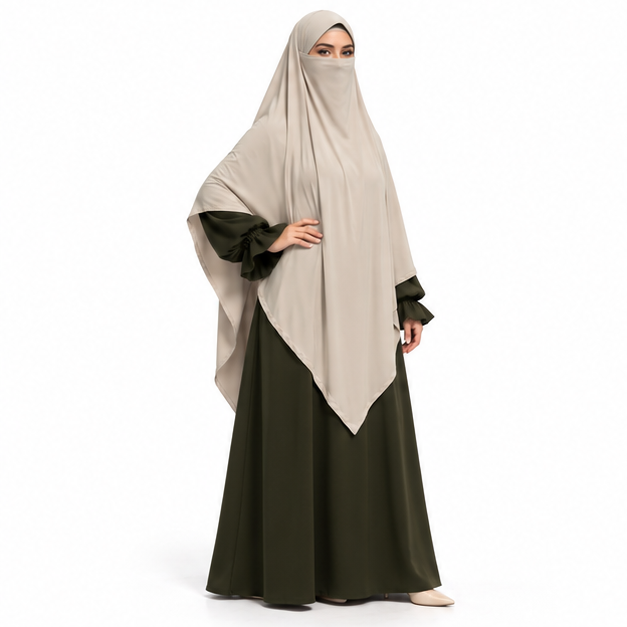 Elegant Beige Khimar With Full Coverage-2
