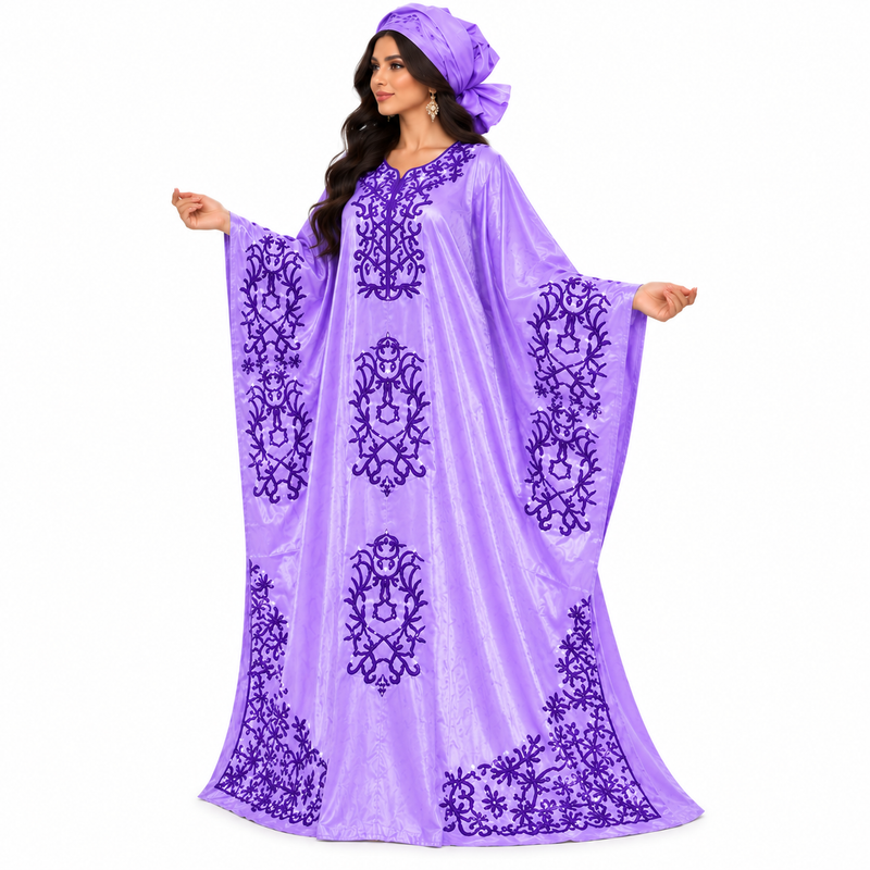 Lavender Purple Embroidered Luxury Kaftan-3