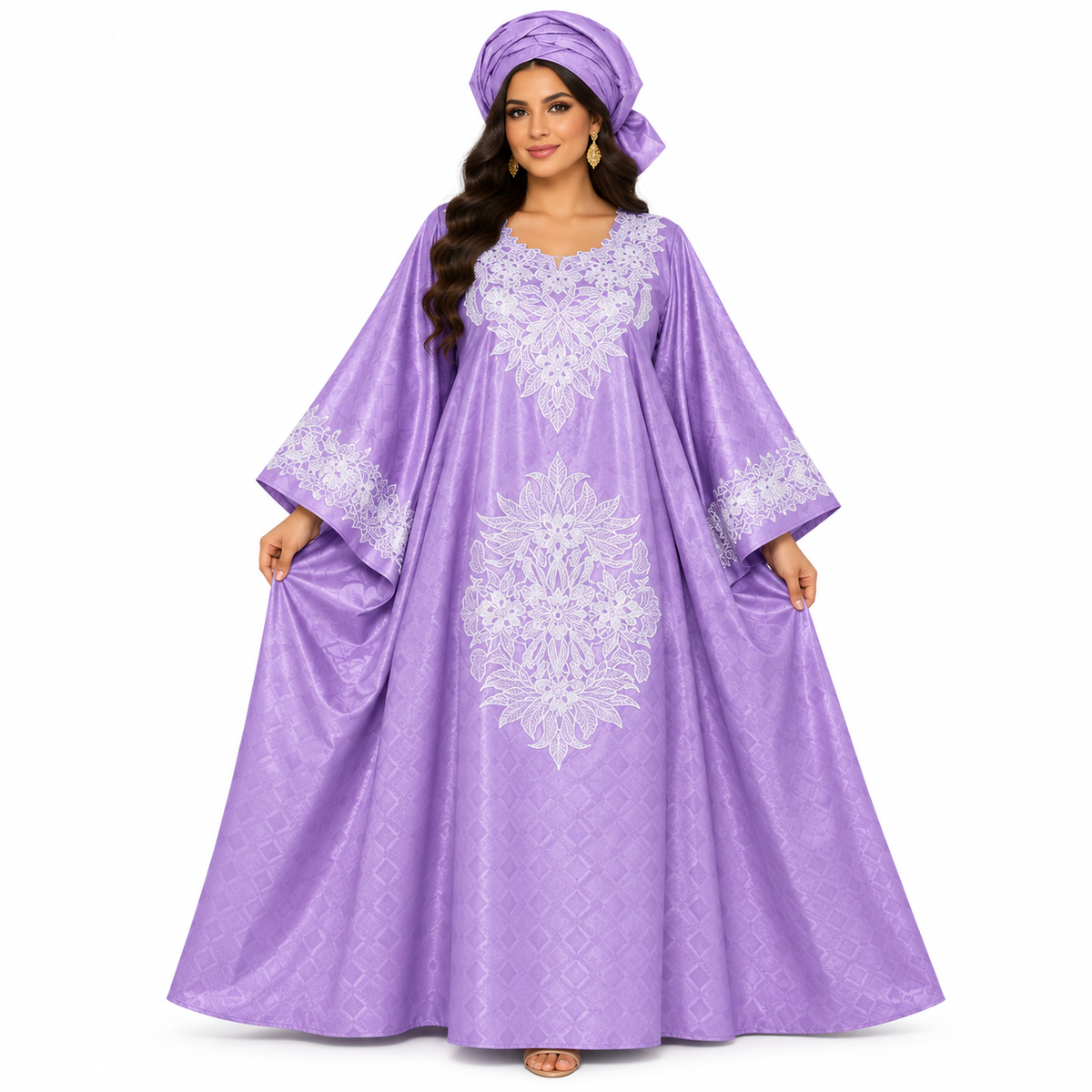Lavender White Embroidered Luxury Kaftan-1