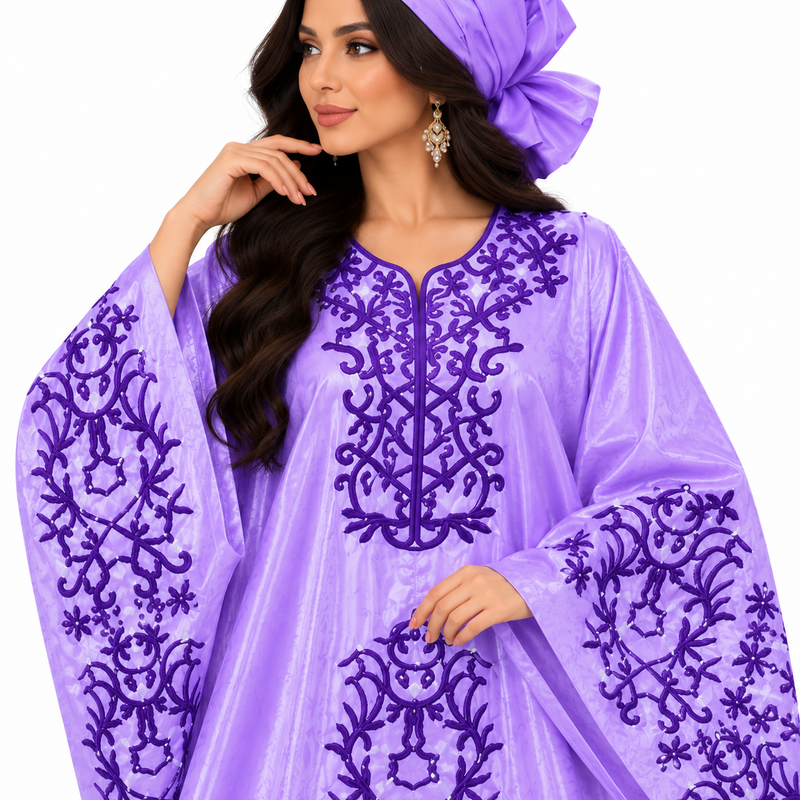 Lavender Purple Embroidered Luxury Kaftan-4