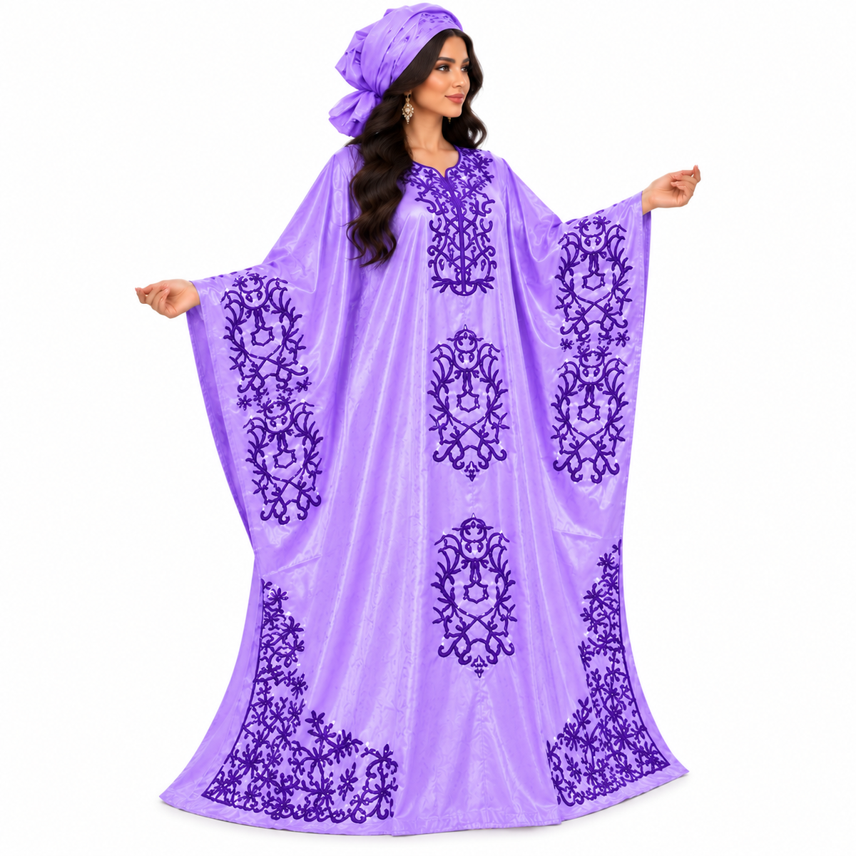 Lavender Purple Embroidered Luxury Kaftan-2