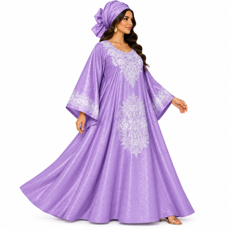Lavender White Embroidered Luxury Kaftan-2