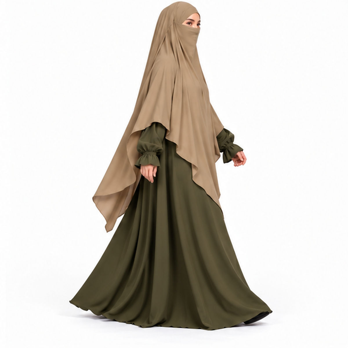 Elegant Traditional Khaki Women's Modest Khimar-2