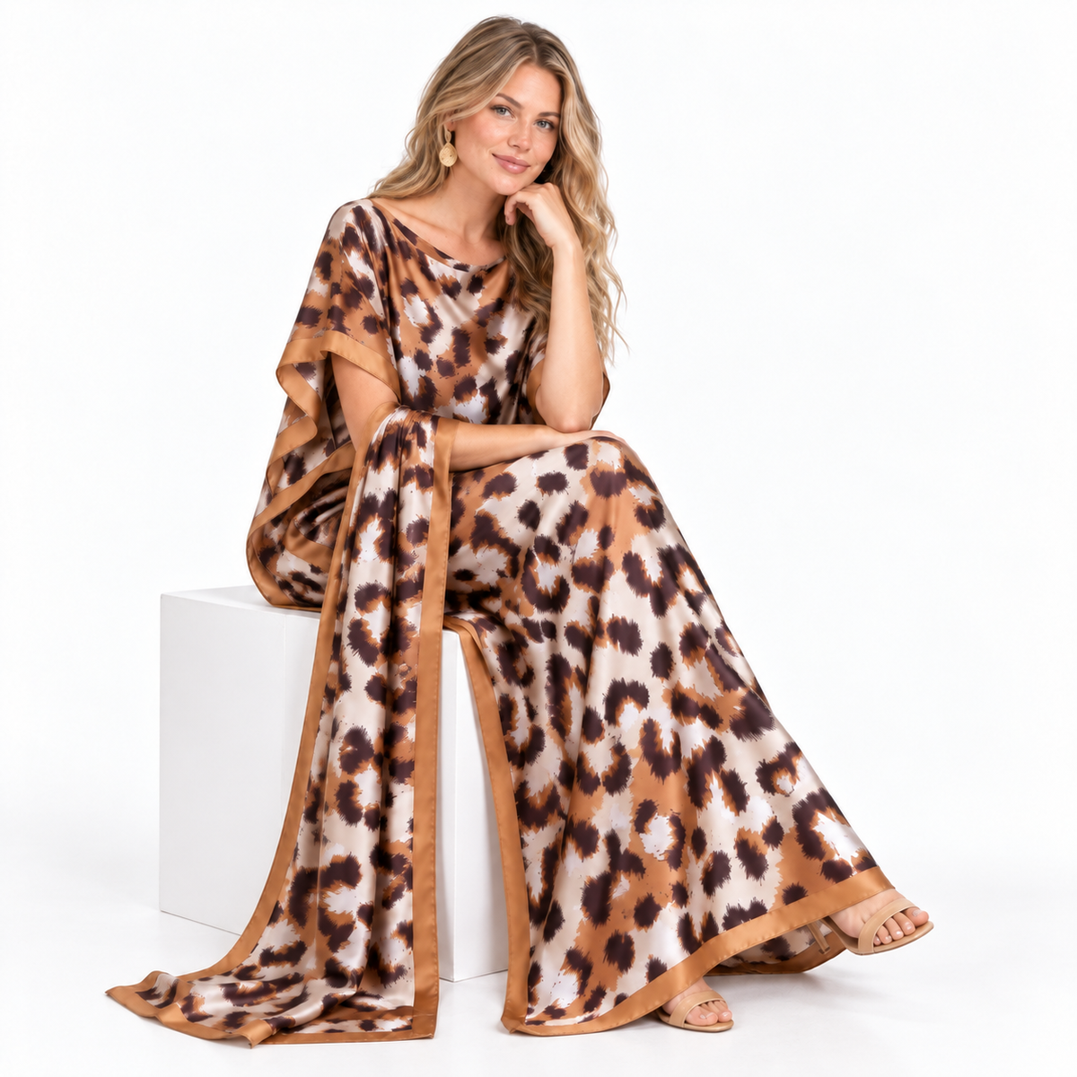 Leopard Print Silk Satin Luxury Kaftan-3