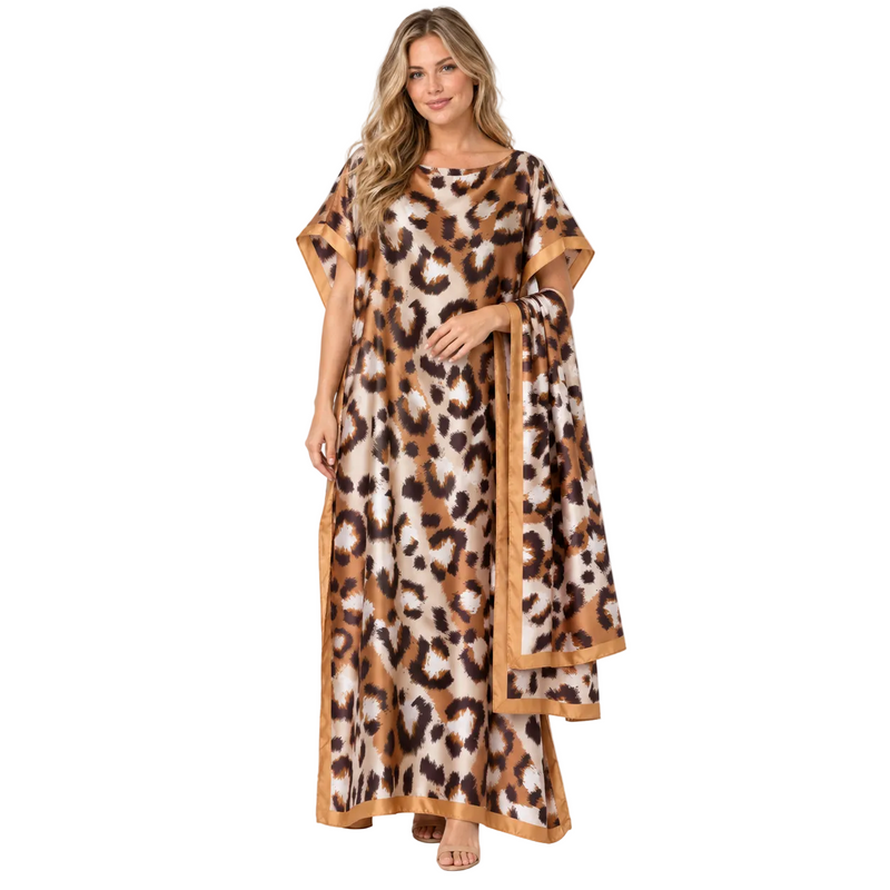 Leopard Print Silk Satin Luxury Kaftan-1