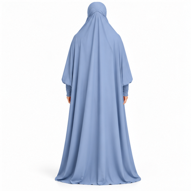 Elegant Sky Blue Jilbab With Ruched Sleeves-4