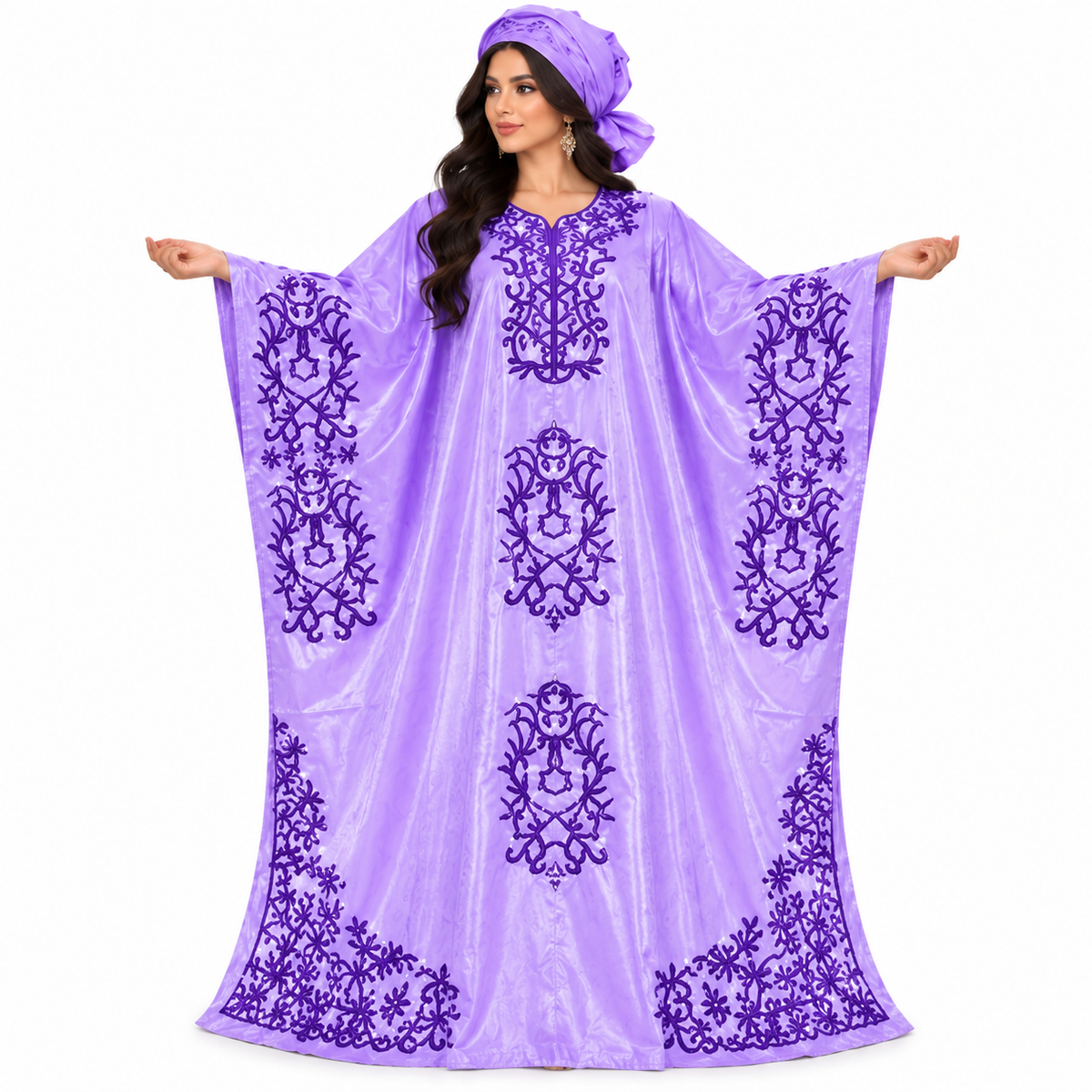 Lavender Purple Embroidered Luxury Baju Kaftan