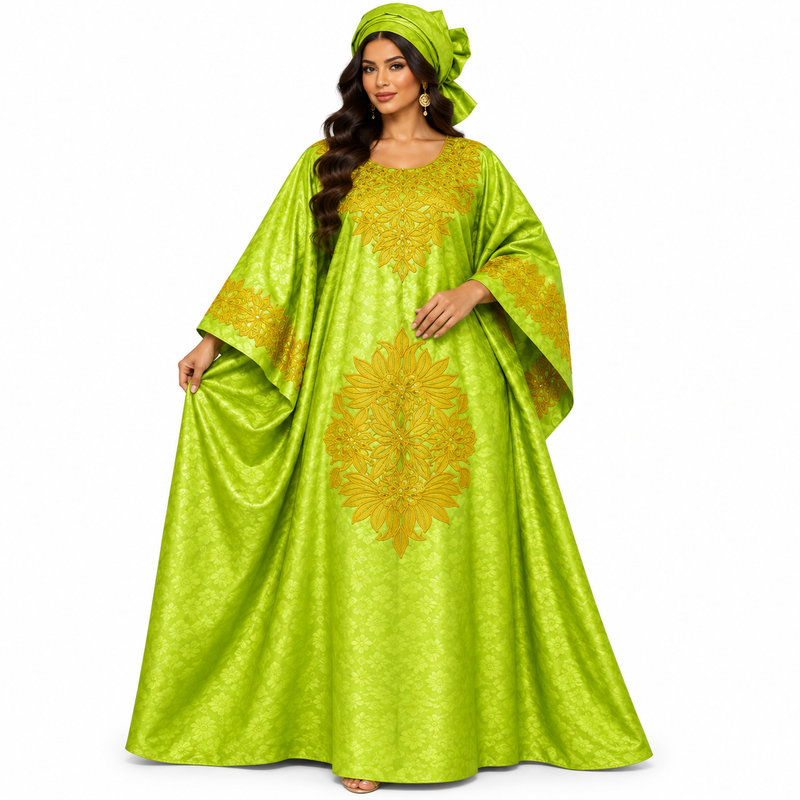 Lime Gold Embroidered Luxury Kaftan-1