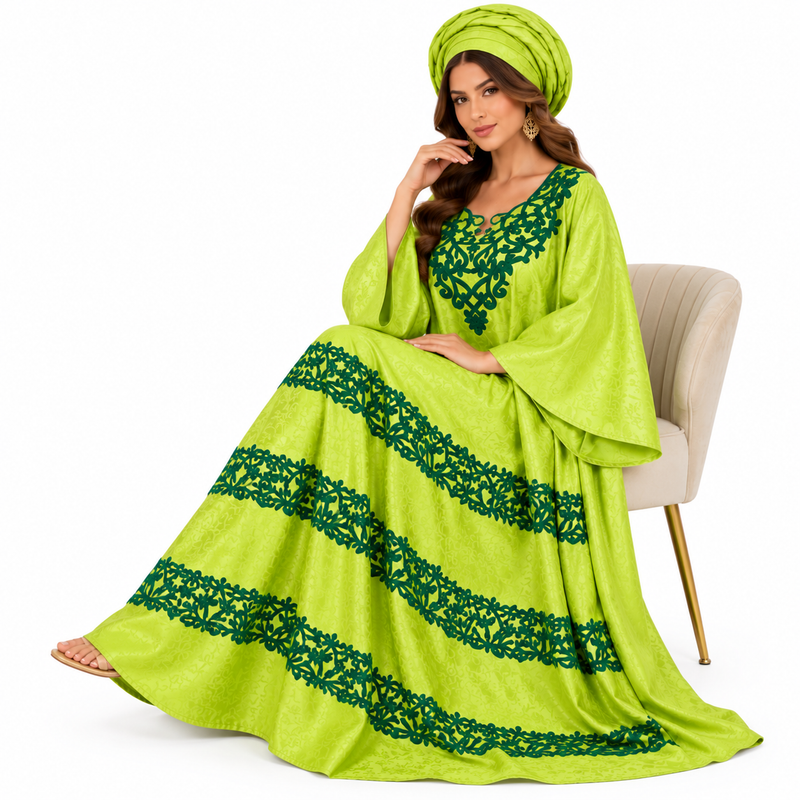 Lime Green Embroidered Flowing Women’s Kaftan-2