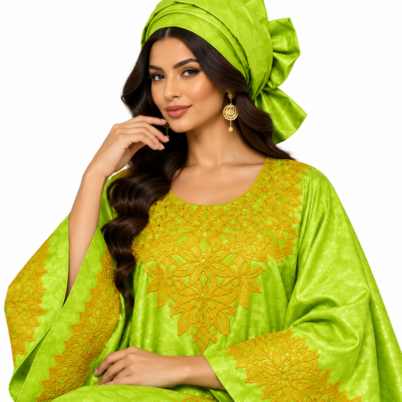 Lime Gold Embroidered Luxury Kaftan-4