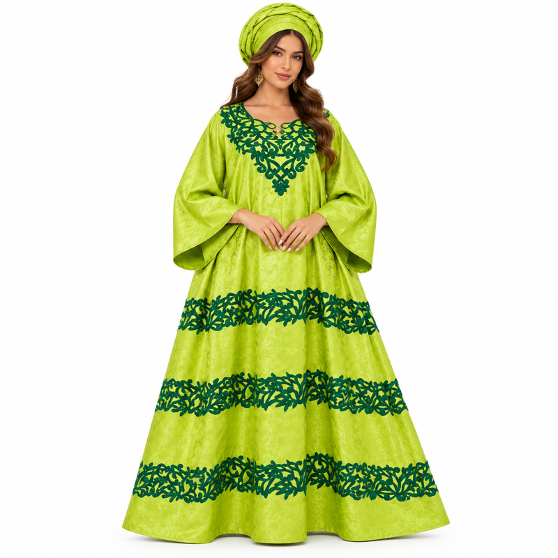 Lime Green Embroidered Flowing Women’s Kaftan-1