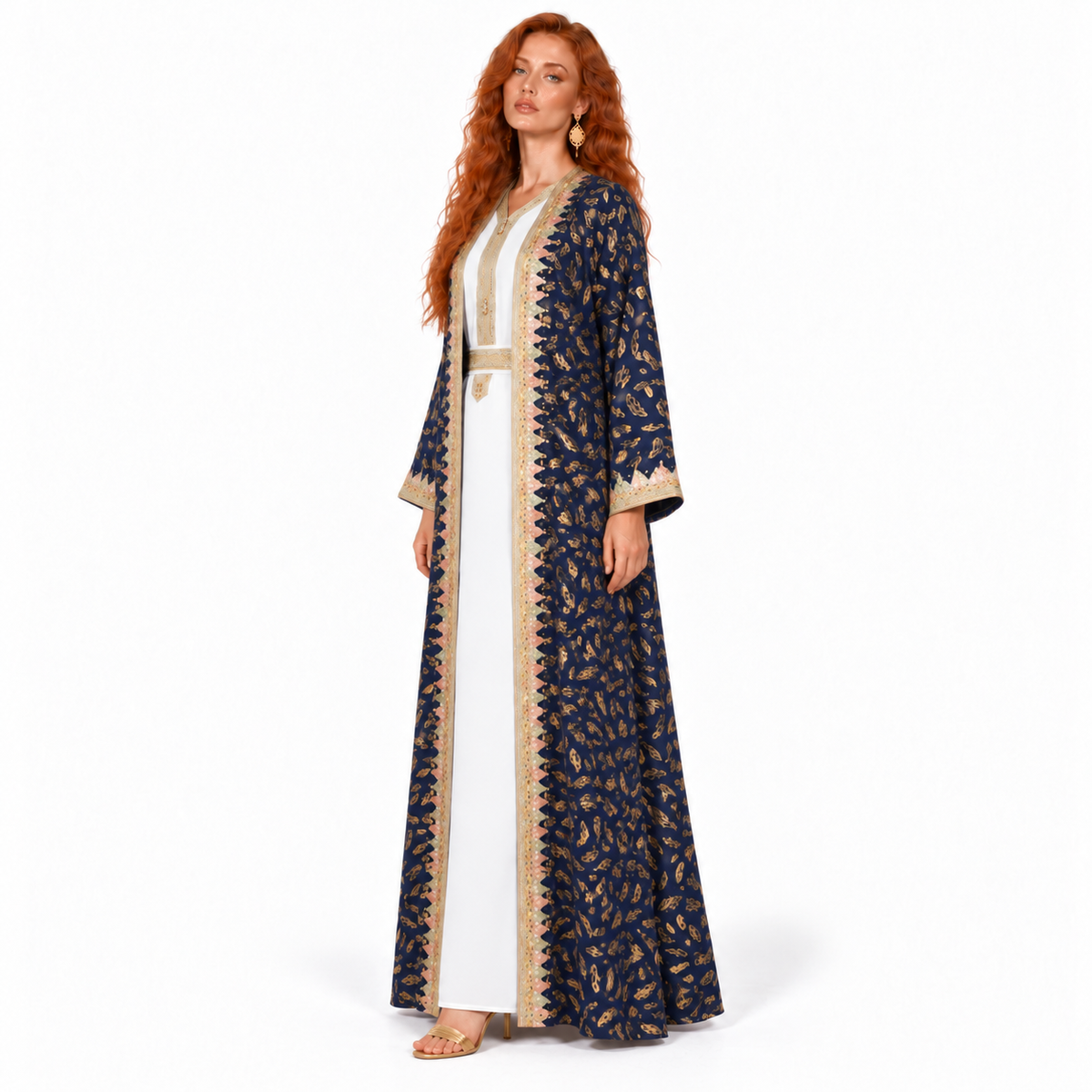 Navy Gold Printed Luxury Lebaran Kaftan