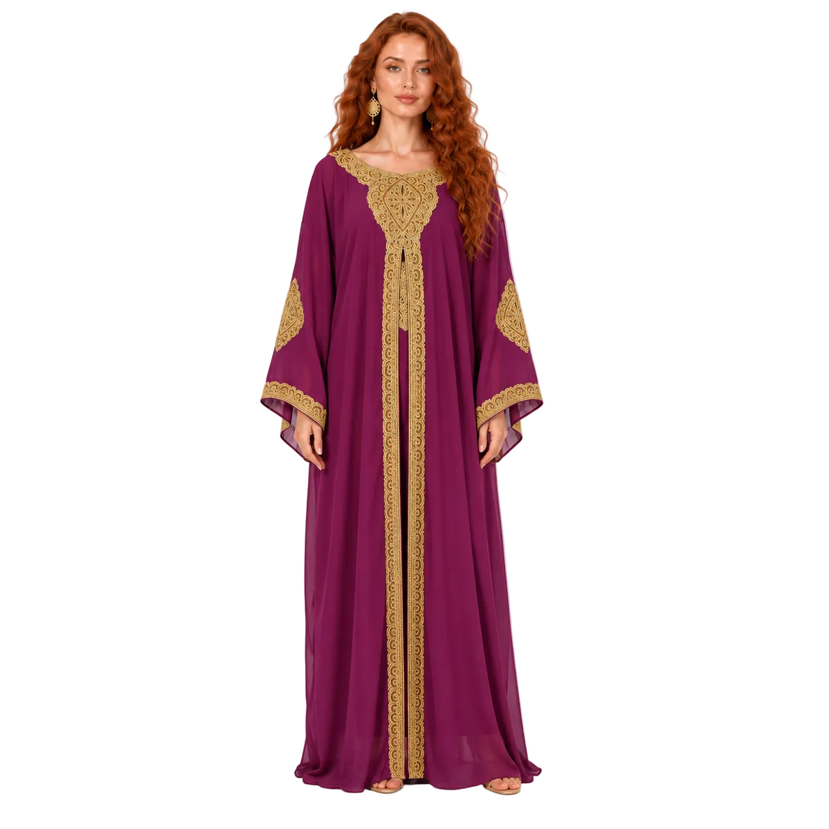 Royal Purple Gold Embroidered Lebaran Kaftan