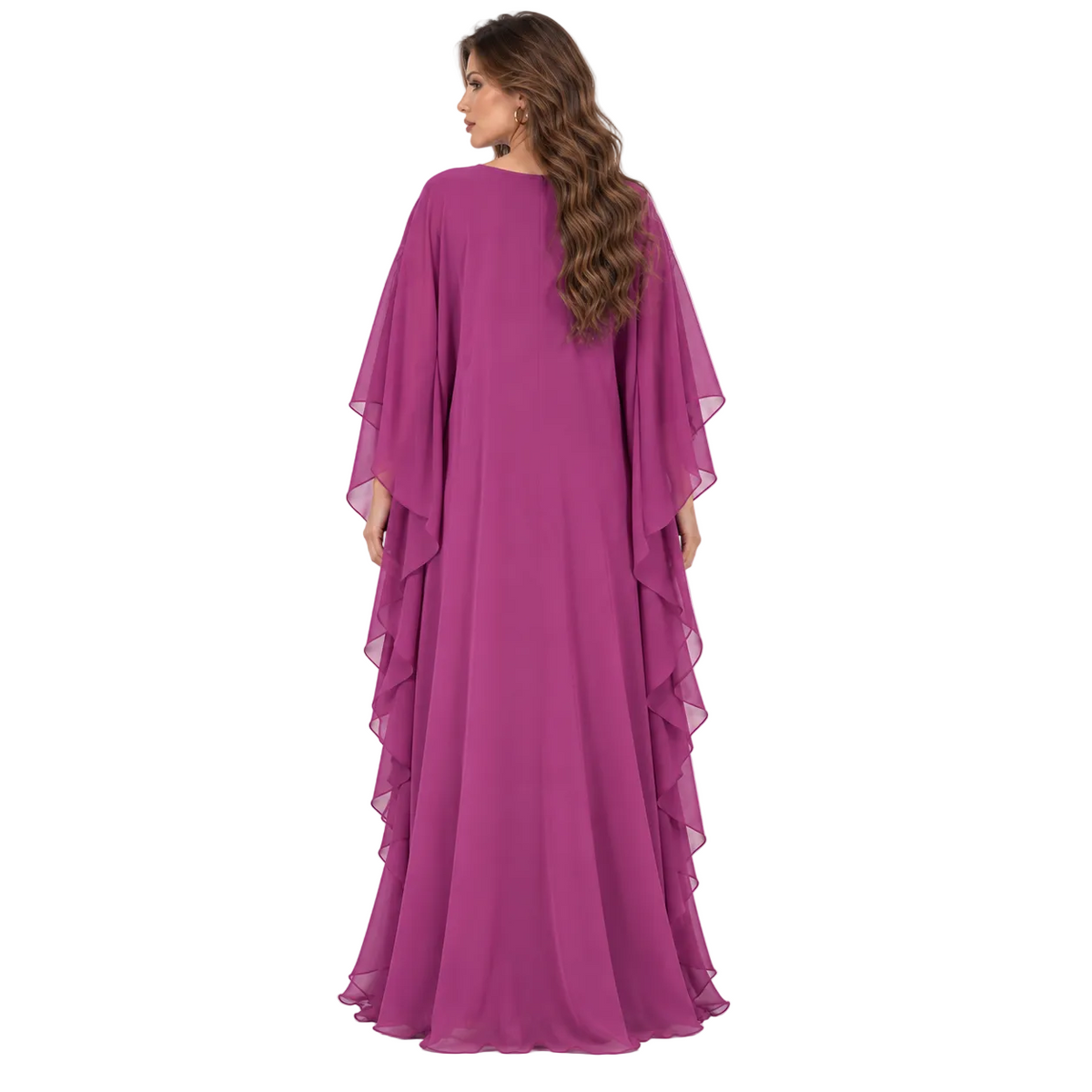 Purple Embellished Chiffon Kaftan Evening Dress-4
