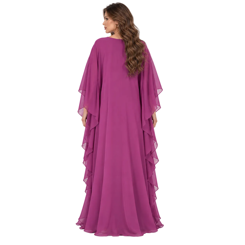 Purple Embellished Chiffon Kaftan Evening Dress-4